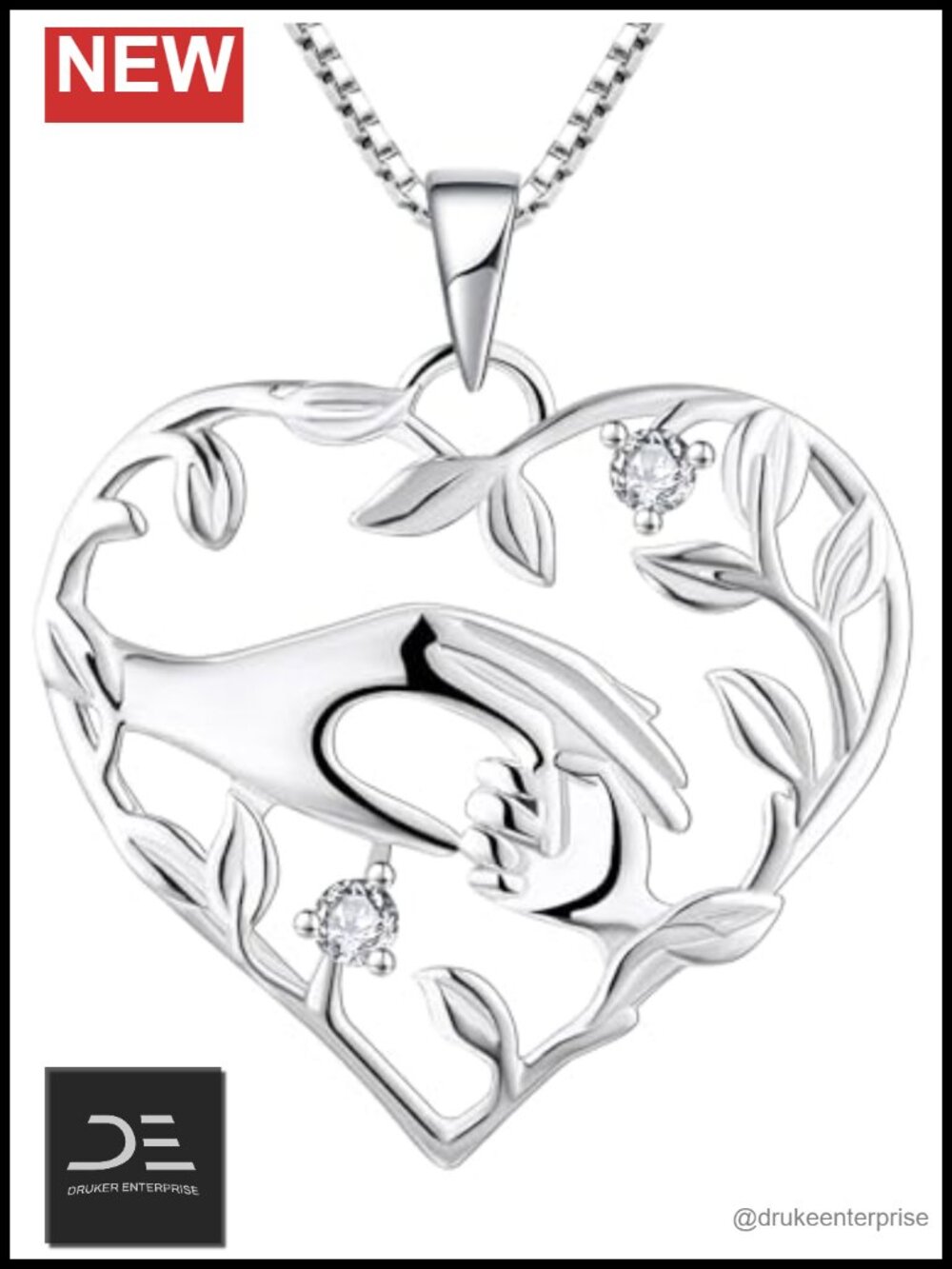 925 Sterling Silver Mom Hand Pendant Necklace Birthstone Leaf Jewelry